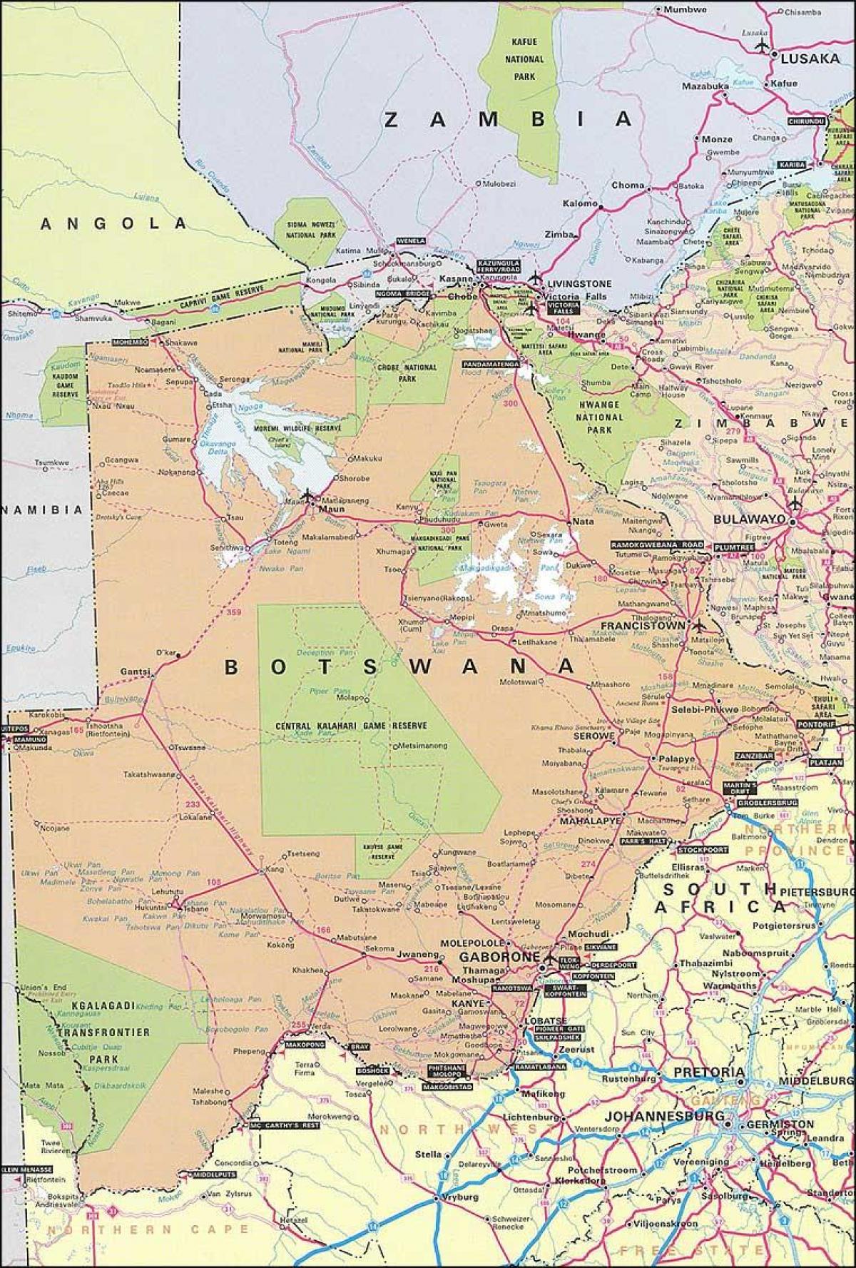 карта Ботсвани карті з відстанями