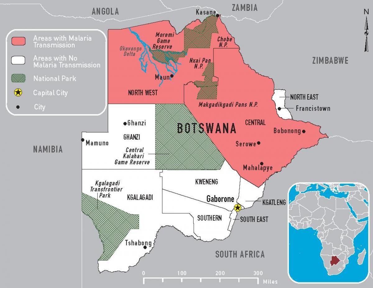 карта Ботсвани малярії