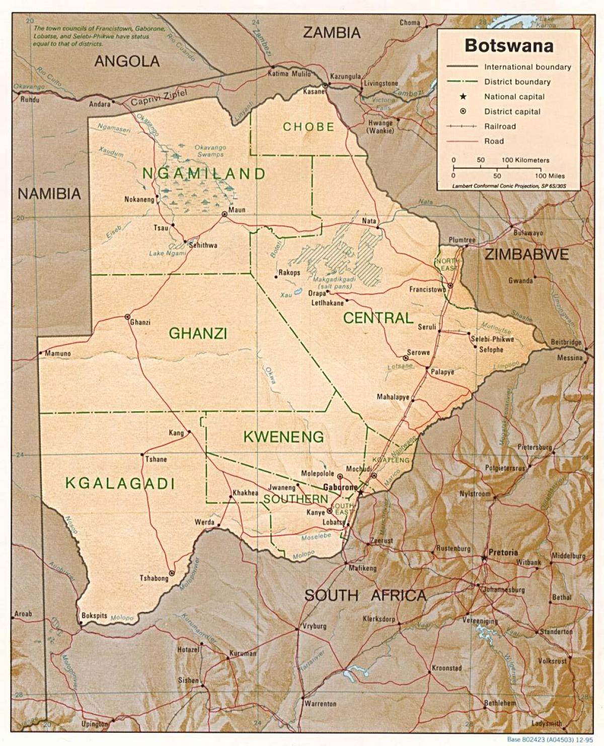карта Ботсвани показуючи міст і сіл