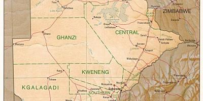 Карта Ботсвани показуючи міст і сіл